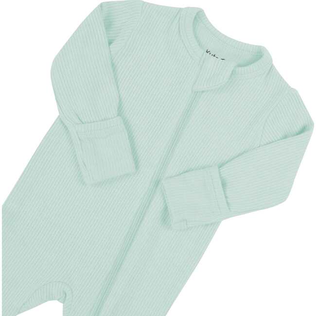 Ribbed Zipper Footie, Sage - Footie Pajamas - 5