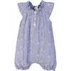 Henley-Style Angel-Sleeve Romper, Sylvia Floral On Periwinkle - Rompers - 1 - thumbnail