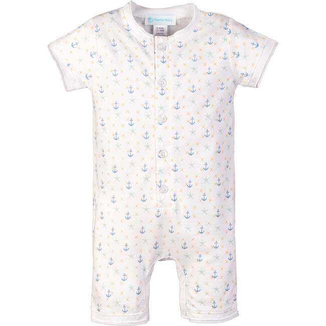 Henley-Style Relaxed Fit Romper, Anchors & Starfish