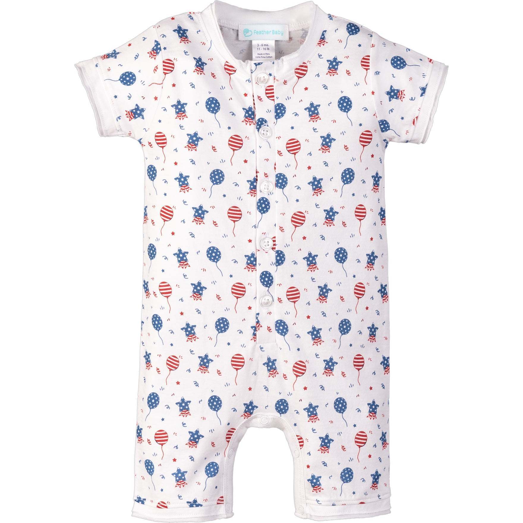 Henley-Style Relaxed Fit Romper, Usa Balloons - Rompers - 1