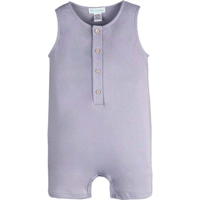 Tank Button-Up Bubble Romper, Solid Periwinkle