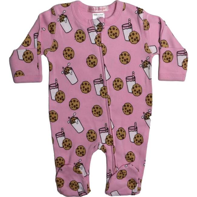 Baby Zipper Footie, Milk & Cookies Pink