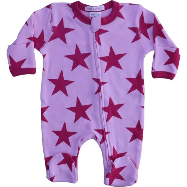 Baby Zipper Footie, Large Star Pink