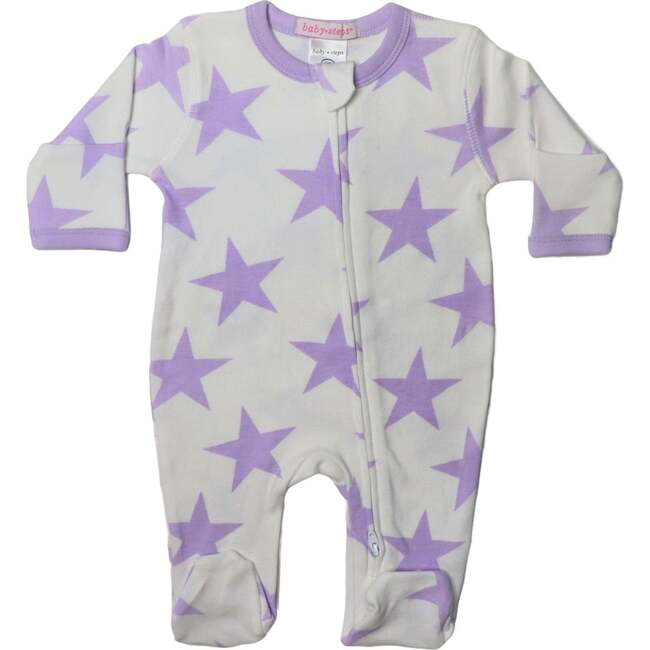 Baby Zipper Footie, Large Star Lilac