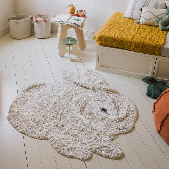 Washable Animal Rug Bunny, Natural, Ivory. 4' 3" x 4' 5" - Rugs - 2