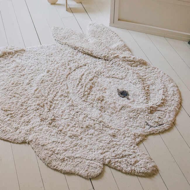 Washable Animal Rug Bunny, Natural, Ivory. 4' 3" x 4' 5" - Rugs - 4