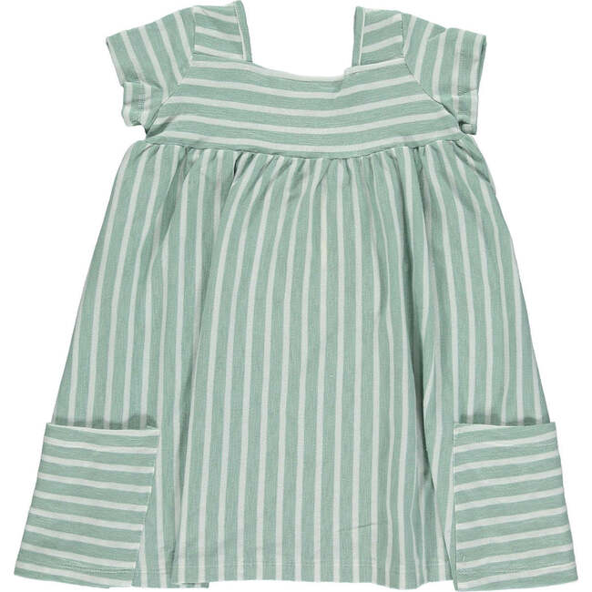 Rylie Striped Square Neck 2-Pocket Dress, Green & Ivory