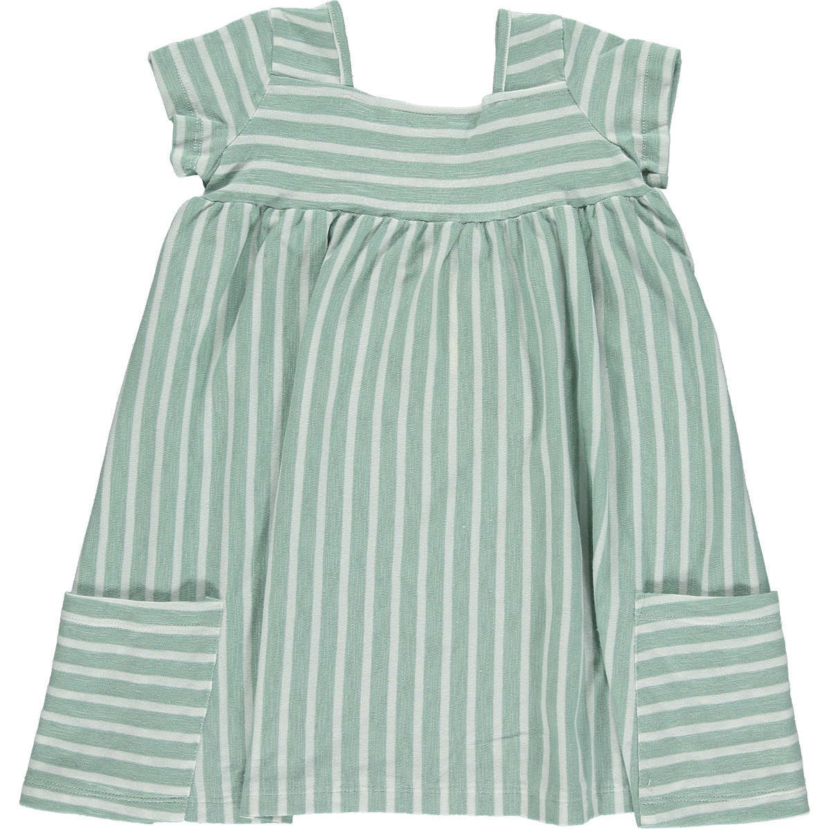 Rylie Striped Square Neck 2-Pocket Dress, Green & Ivory - Dresses - 1