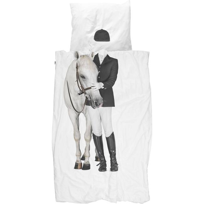 Equestrian Photo Print Duvet Set, White