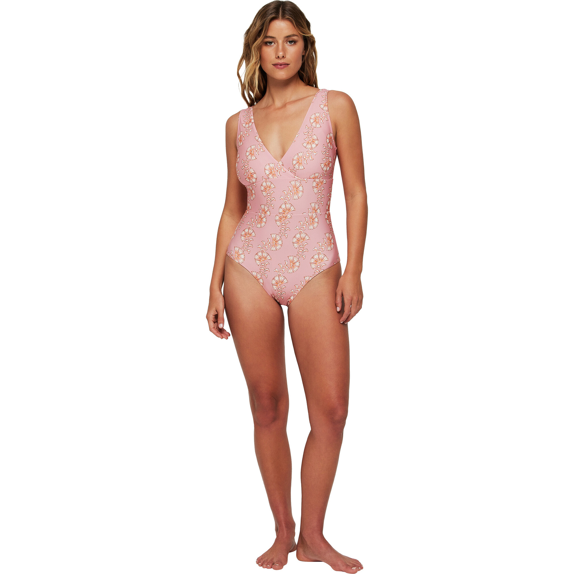 Women's Noni Low V-Neck One-Piece Swimsuit, Fiori Dipinti - One Pieces - 1