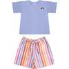 Rainbow Short Sleeve T-Shirt & Bermuda Shorts Set, Blue & Rainbow - Mixed Apparel Set - 1 - thumbnail