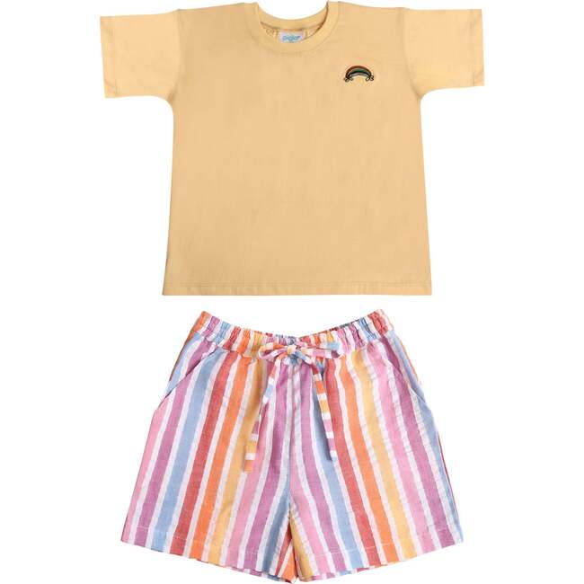 Rainbow Short Sleeve T-Shirt & Bermuda Shorts Set, Orange & Rainbow