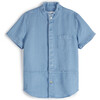 Tomé Mandarin Collar Short Sleeve Button-Up Shirt, Light Denim - Shirts - 1 - thumbnail