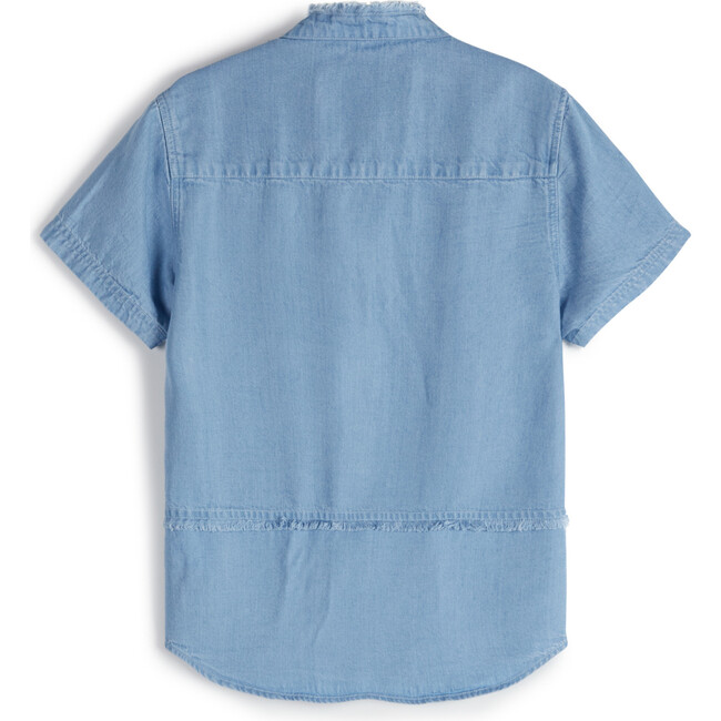 Tomé Mandarin Collar Short Sleeve Button-Up Shirt, Light Denim - Shirts - 2