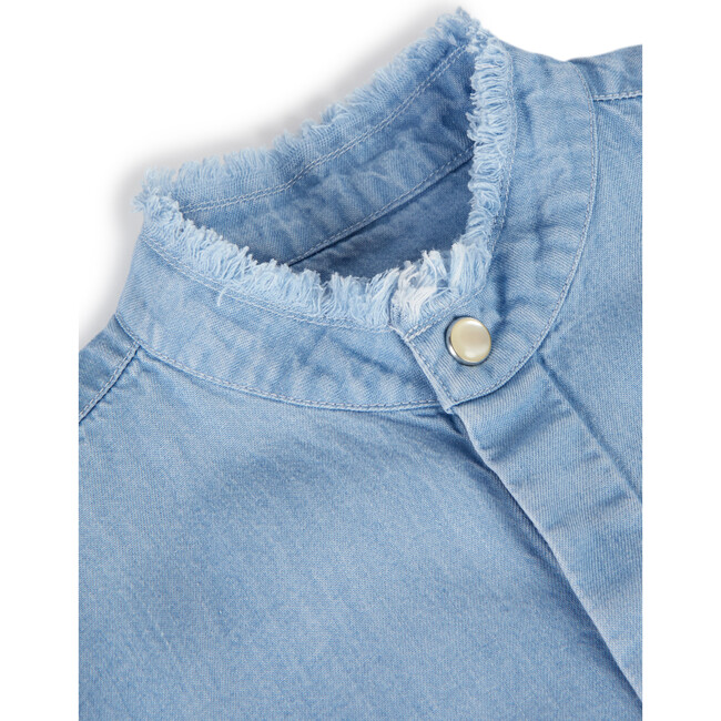 Tomé Mandarin Collar Short Sleeve Button-Up Shirt, Light Denim - Shirts - 3