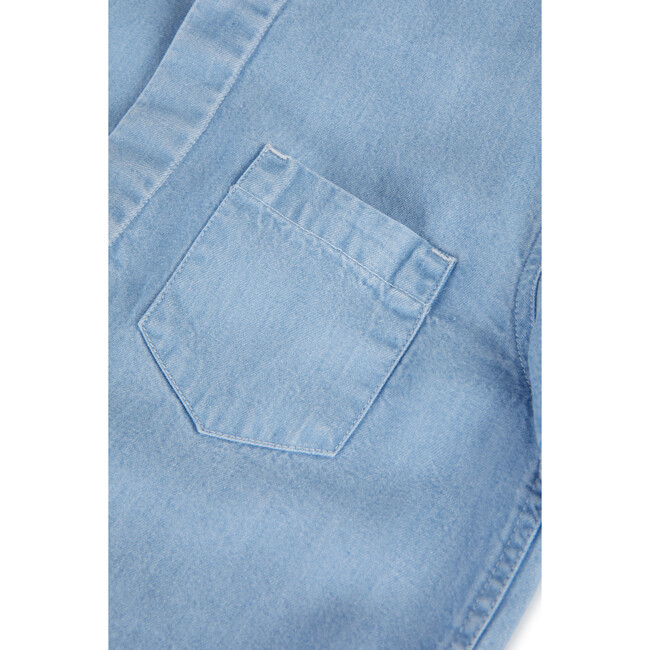 Tomé Mandarin Collar Short Sleeve Button-Up Shirt, Light Denim - Shirts - 4