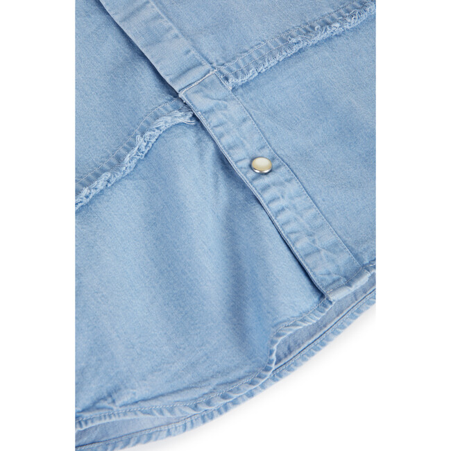 Tomé Mandarin Collar Short Sleeve Button-Up Shirt, Light Denim - Shirts - 5