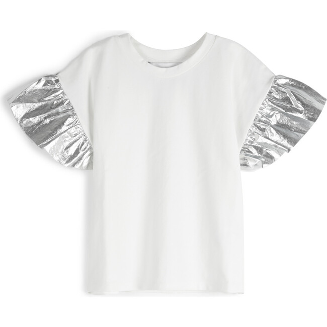 Marisol Frilled Contrast Sleeves T-Shirt, Ecru