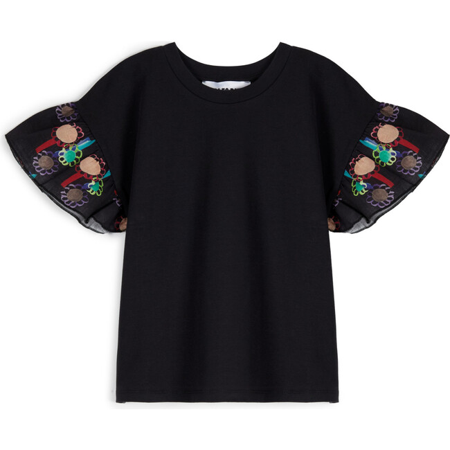 Marisol Frilled Contrast Sleeves T-Shirt , Black
