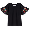 Marisol Frilled Contrast Sleeves T-Shirt , Black - T-Shirts - 1 - thumbnail
