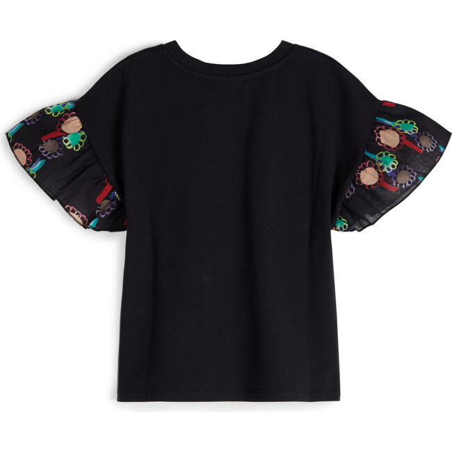 Marisol Frilled Contrast Sleeves T-Shirt , Black - T-Shirts - 2