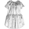 Graça Shinny Round Collar Short Sleeve Dress, Silver - Dresses - 2