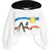 Dália Long Balloon Sleeve Cropped Hooded Sweatshirt, Ecru - Sweatshirts - 1 - thumbnail