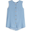 Cecilia Sleeveless Front Button Blouse, Light Denim - Blouses - 1 - thumbnail