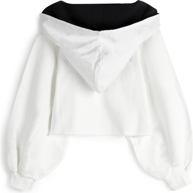 Dália Long Balloon Sleeve Cropped Hooded Sweatshirt, Ecru - Sweatshirts - 2