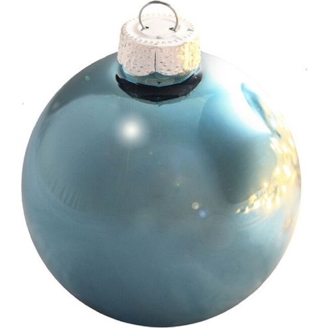 Set of 40 Baby Blue Shiny Glass Christmas Ornaments, 1.5"