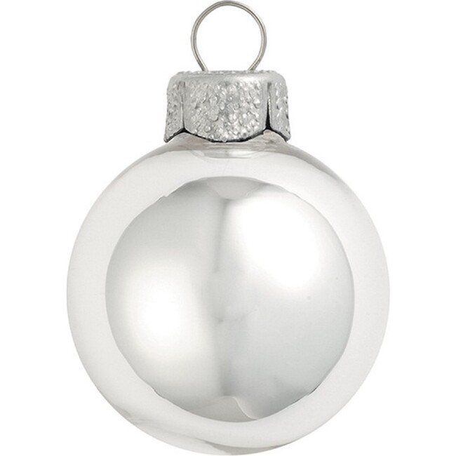 Set of 28 Silver Shiny Glass Christmas Ornaments, 2"