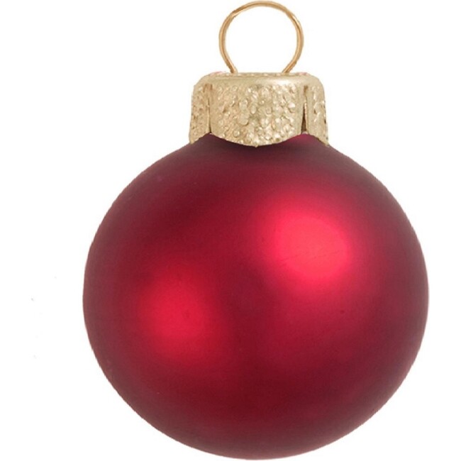 Set of 28 Red Matte Glass Christmas Ornaments, 2"