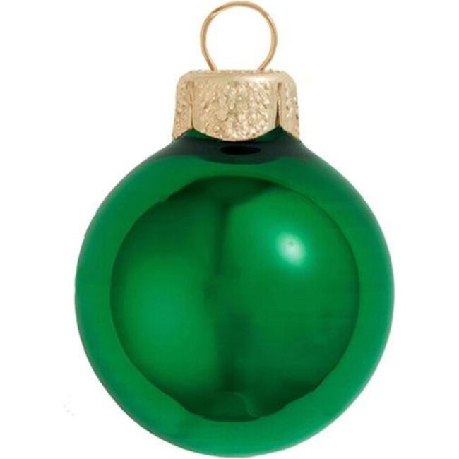 Set of 28 Green Shiny Glass Christmas Ornaments, 2"
