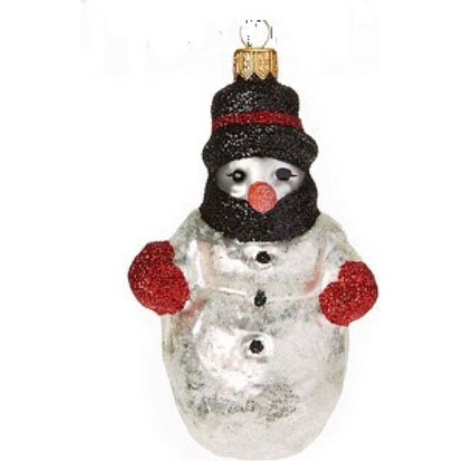 European Glass Snowman With Black Hat Ornament