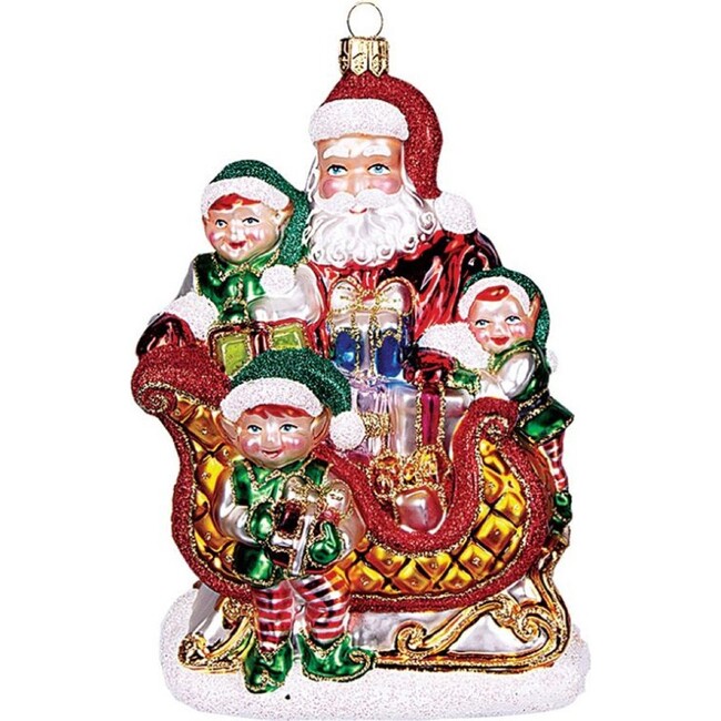 European Glass Santa With Elves Ornament