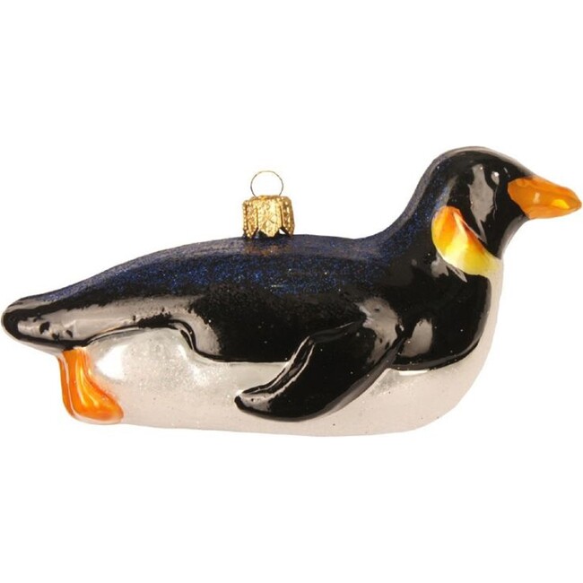 European Glass Penguin Sledding Ornament