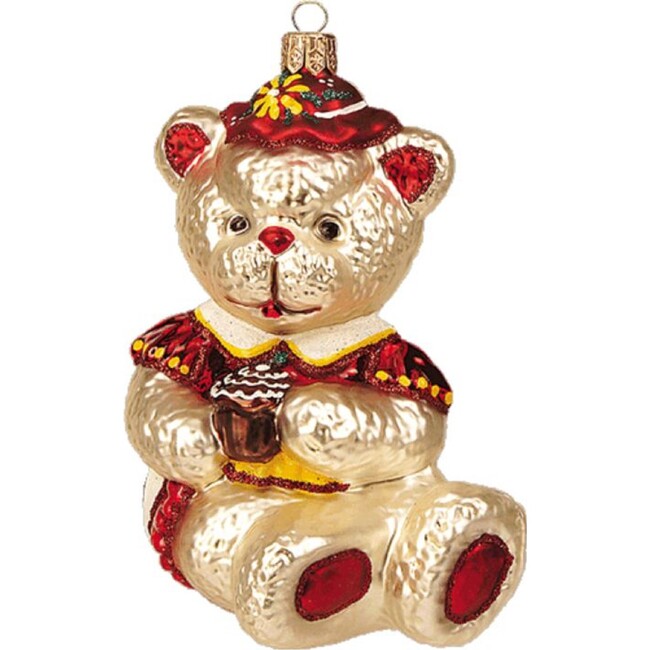 Europaen Glass Teddy Bear With Cake Ornament