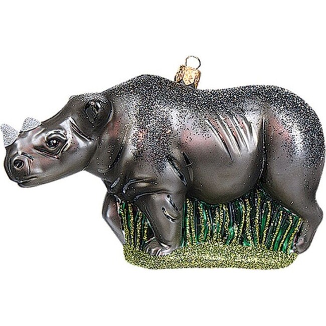 European Glass African Rhino Ornament