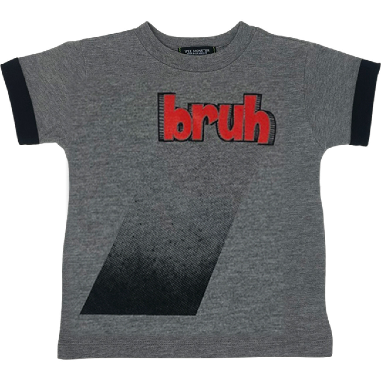 Bruh Print Round Neck Short Sleeve Washed Tee, Heather Grey - T-Shirts - 1