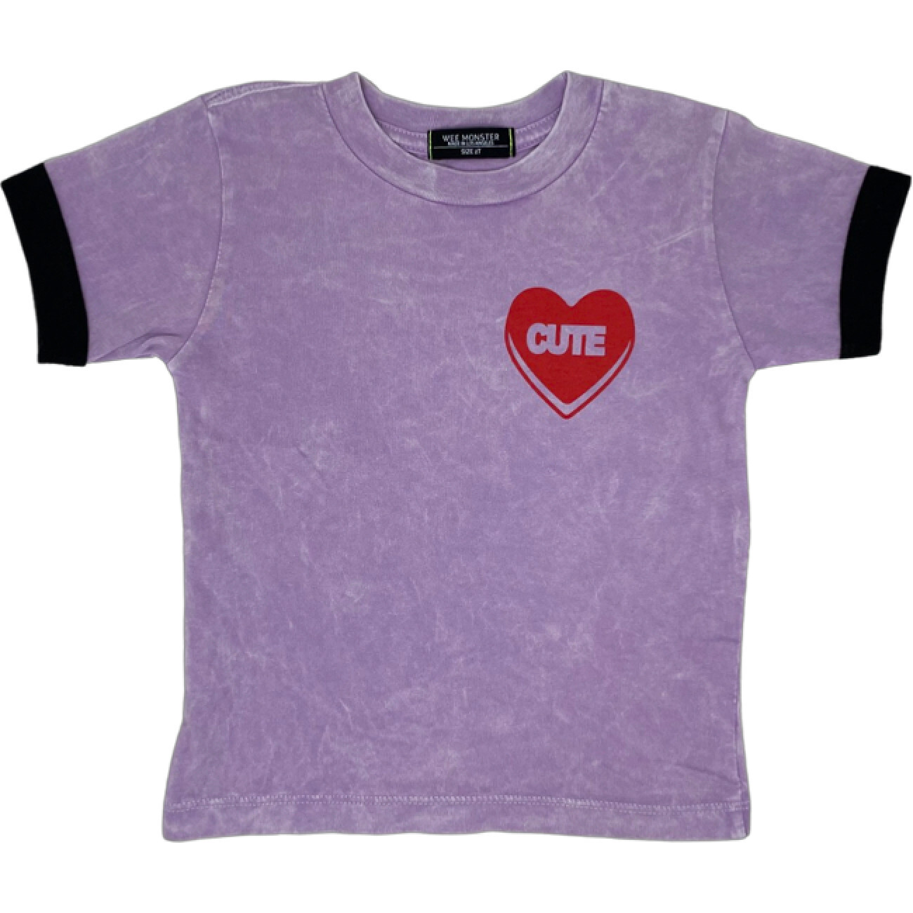 Cute Print Round Neck Short Sleeve Mineral Washed Tee, Purple - T-Shirts - 1