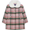 Darcy Check Wool Faux Fur Collar Coat, Rose Pink - Coats - 1 - thumbnail