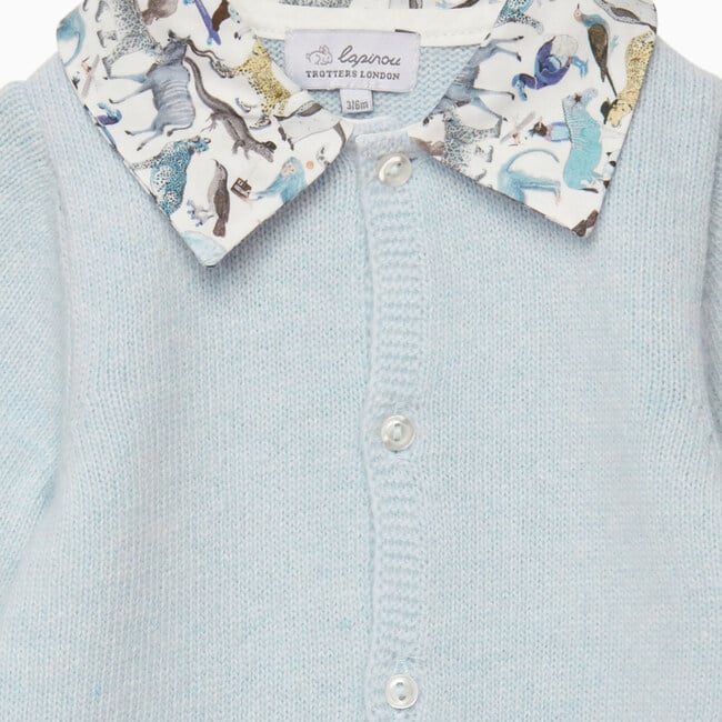 Little Liberty Print Zoo Collar All-In-One, Pale Blue - Bodysuits - 3