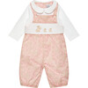 Little Liberty Print Capel Bunny Smocked Dungaree, Pink Capel - Rompers - 1 - thumbnail