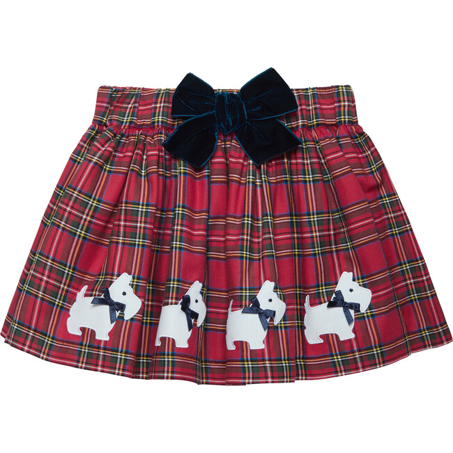 Scottie Doggie Applique Tartan Skirt, Red Tartan