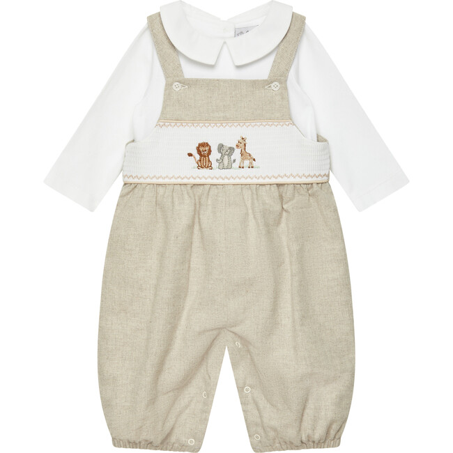 Little Augustus & Friends Smocked Dungaree, Oatmeal