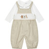 Little Augustus & Friends Smocked Dungaree, Oatmeal - Rompers - 1 - thumbnail