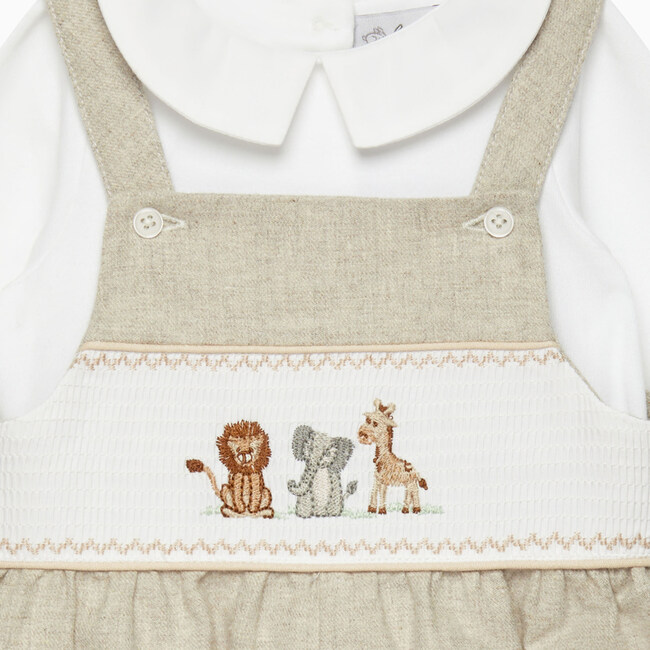 Little Augustus & Friends Smocked Dungaree, Oatmeal - Rompers - 3