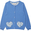 Liberty Print Floret Heart Applique Cardigan, Azure Blue - Cardigans - 1 - thumbnail