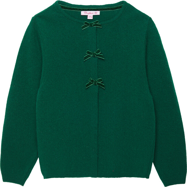 Velvet Bow Cardigan, Forest Green