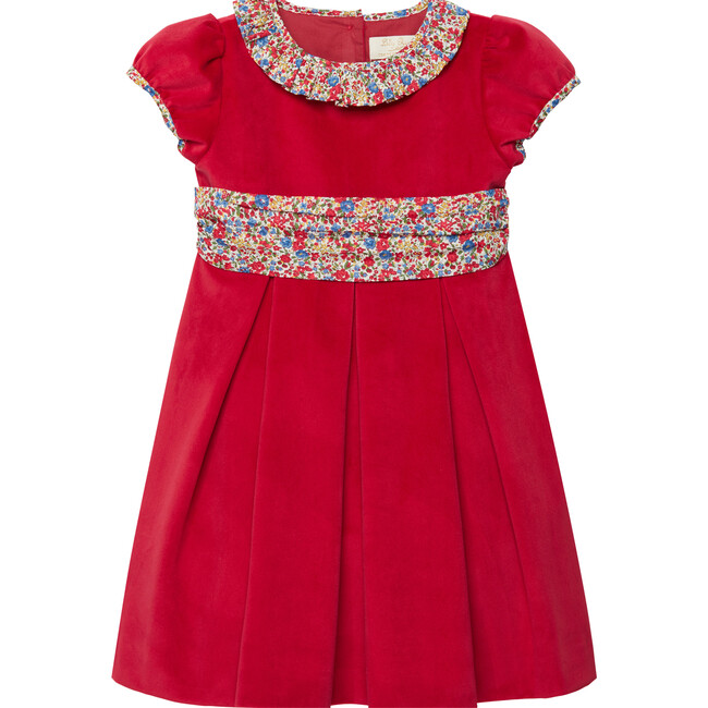 Liberty Print Emma Velvet Party Dress, Red Velvet & Emma And Georgina